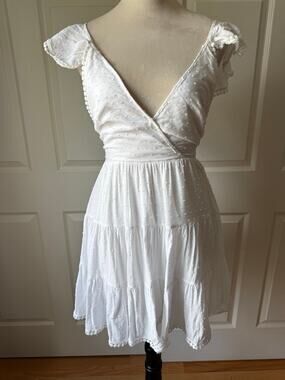 Angel Biba White Swiss Dot Mini Dress Open Criss Cross Back Size S LWD